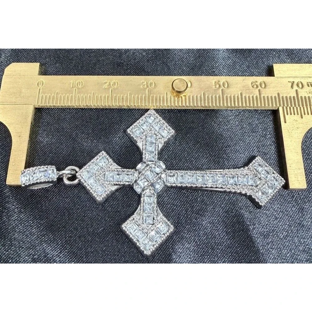 Men’s Big Diamond Cross Pendant 925 Silver 9.2 Grams